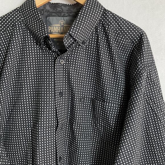 Panhandle Western Diamond Pattern Oxford Dress Shirt Button Front XLarge - Picture 3 of 12